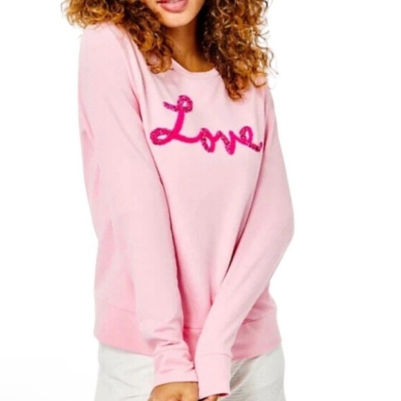 Lilly Pulitzer ‘LOVE’ Pink Beaded Sweatshirt XL NWT - Picture 2 of 12